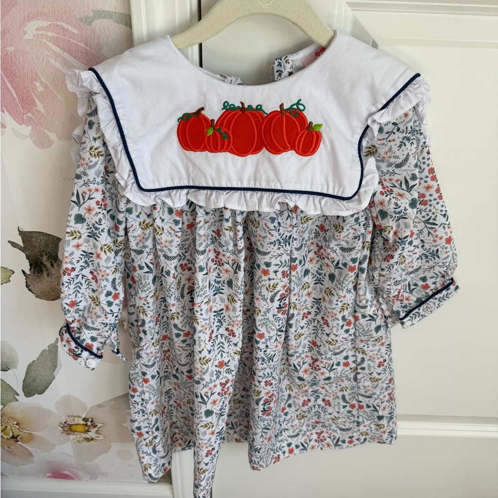 Floral Dress with Pumpkin Embroidery